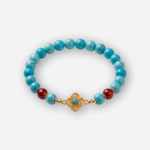 Blue Turquoise and Gold Four-Leaf Flower Bracelet