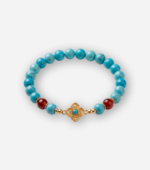 Blue Turquoise and Gold Four-Leaf Flower Bracelet