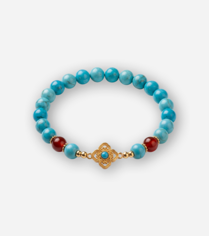 Blue Turquoise and Gold Four-Leaf Flower Bracelet