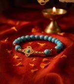 Blue Turquoise and Gold Four-Leaf Flower Bracelet - Image 5