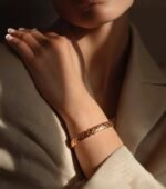 Narrow Gold Quilted Bangle - Image 3