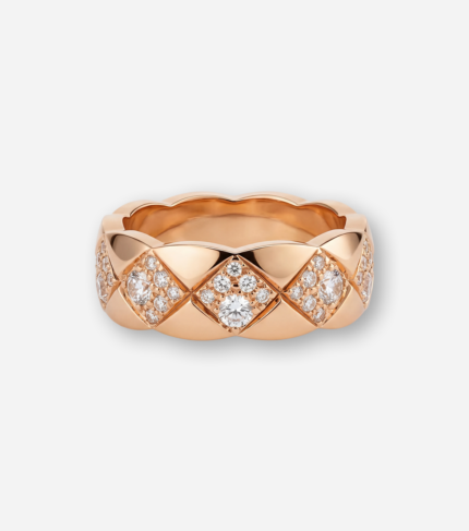 Gold Quilted Ring with Diamonds