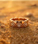Gold Quilted Ring with Diamonds - Image 3