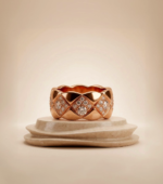 Gold Quilted Ring with Diamonds - Image 4