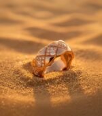 Gold Quilted Ring with Diamonds - Image 2